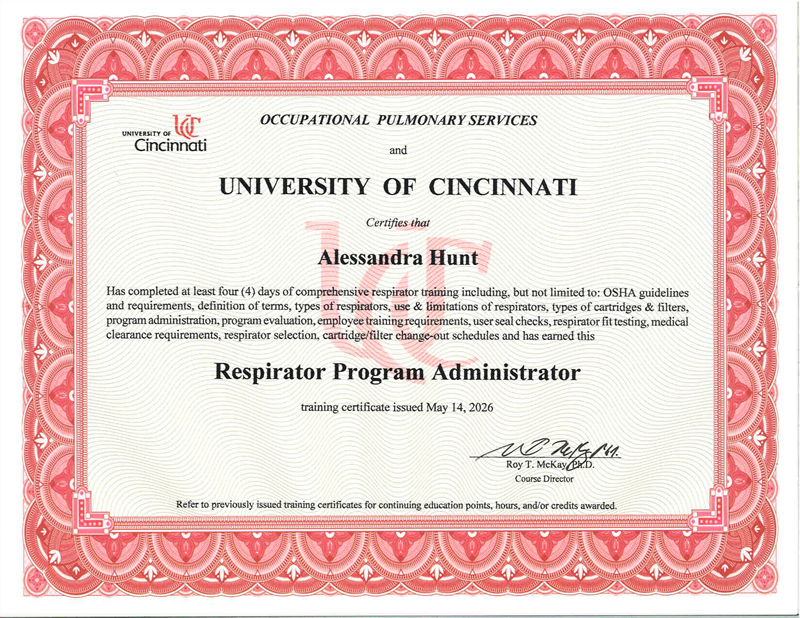 Hunt Respirator Certificate