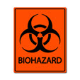 Door sign indicating Biosafety Level 2 lab, shows the Biohazard symbol.