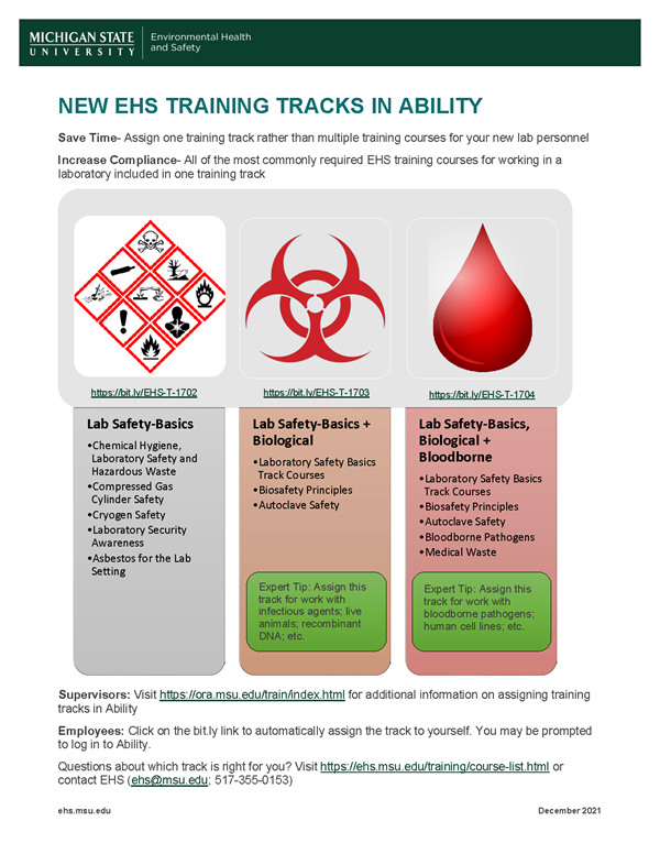 screenshot of lab safety learning tracks fact sheet