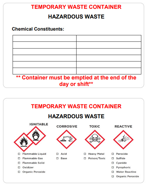 labels for hazardous waste temporary container