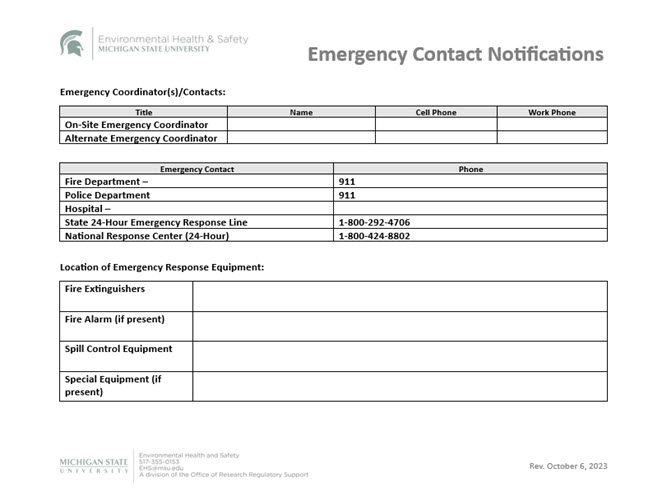 Emergency Contact Notifications form