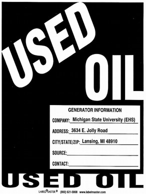 A used oil label